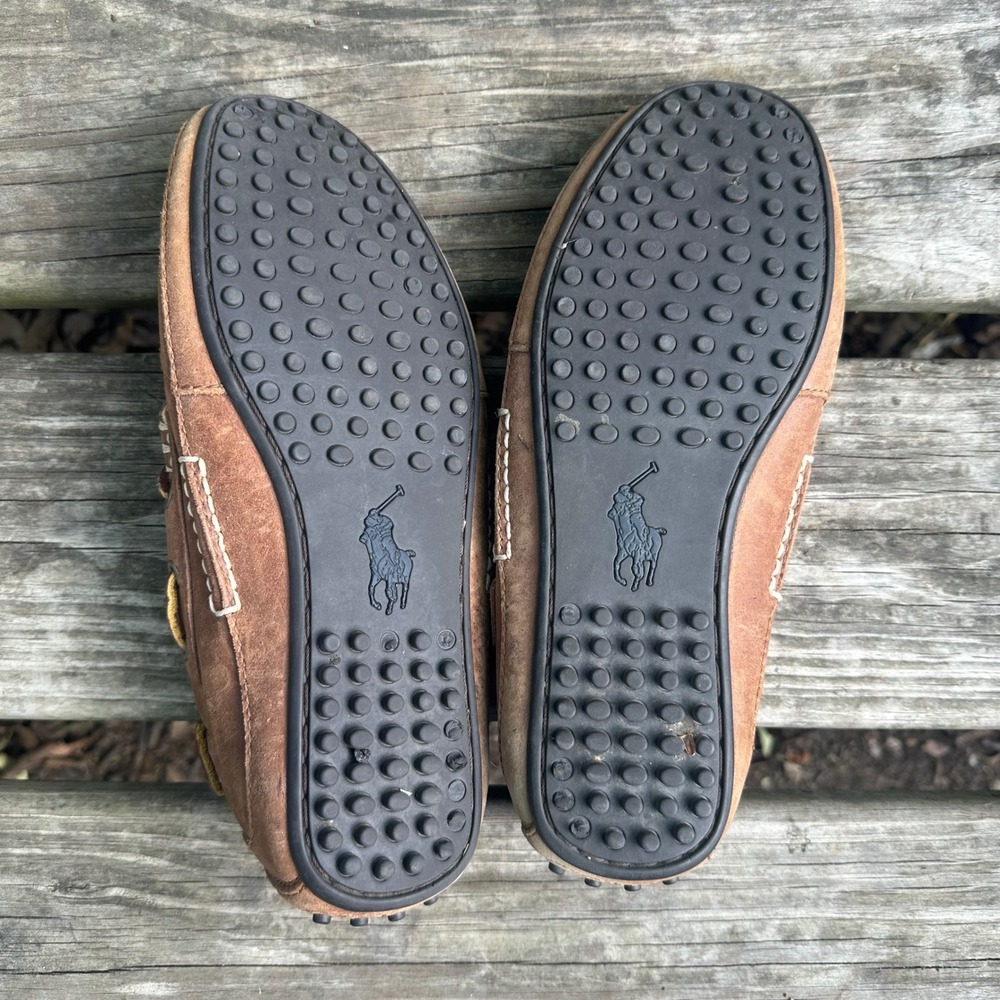 Polo Ralph Lauren Wyndings Tan Leather Driving Loafers Mens Sz 7 Brown Moc Toe - Picture 7 of 10